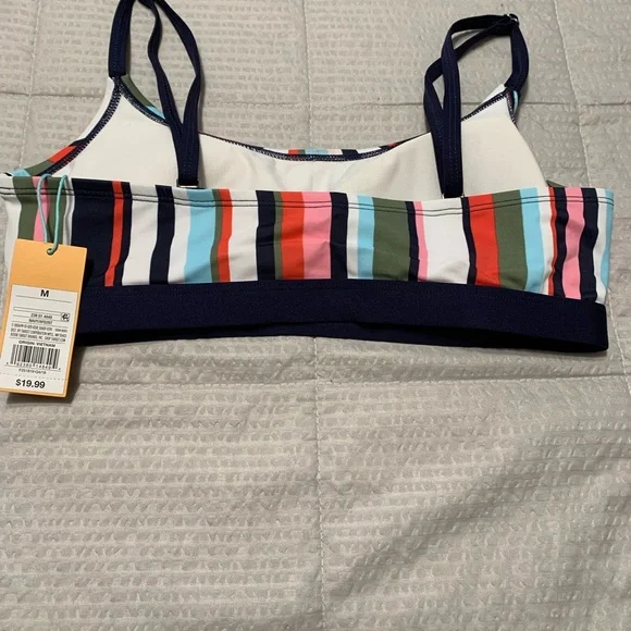 NWT Sz M Kona Sol multi bikini top/navy bottom. Lined top/slight ruching bottom. - Picture 4 of 4
